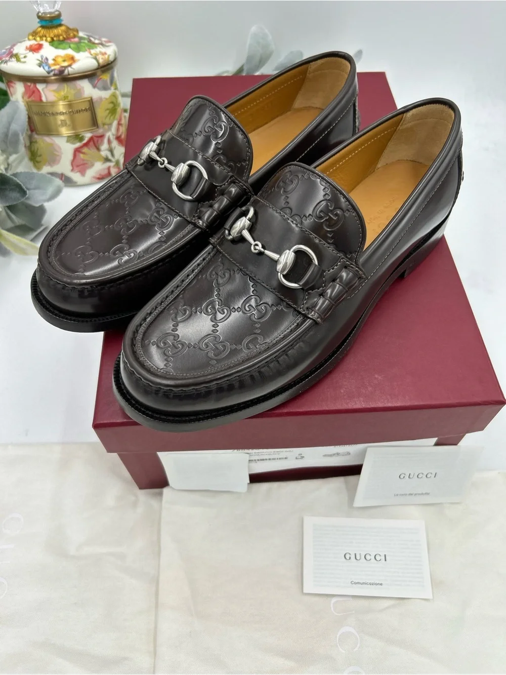 Men's Gucci KAVEH GG embossed leather loafers size 8 fits 9US made in Italy